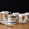 Tasse en porcelaine fine pour café, poignée de thé, peinte en or véritable, platine, cadeaux de mariage, saint-valentin, 6 motifs, cœur, étoiles, rayures, amour