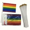 Regnbåge gay pride stick flagga 5x8 tums hand mini flagga vinkande flaggor handhåll med med guld topp st139