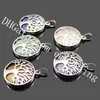 10Pcs Hollow Tree Of Life Round Crystal Stone Bead Pendant Natural Semi Precious Gemstone Cabochon Silver Plated Life Tree Locket Pendant