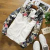 Fashion-Men Plus Size M-4XL Floral Bomber Jacket Hip Hop Slim Fit Flowers Pilot Bomber Jacket Coat Men's Hooded Jackets