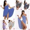 Bad Gestreiftes Handtuch Bademantel Strandkleid Fast Dry Wash Kleidung Wrap Damen ärmellose Handtücher Robe de Plage Strandkleid Urlaub LJJA2421