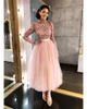 lunghezza tulle rosa a maniche lunghe Tea palla corta abito Prom Dresses 2019 Prom Dress Nuova africano paillettes abiti da promenade dell'abito di sera del partito