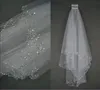 Véus de casamento de luxo véu de noiva de 2 camadas artesanal frisado borda crescente acessórios de noiva véu branco e marfim cor em st242y