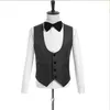 Ny skräddarsydda groomsmen svart mönster brudgum tuxedos sjal lapel män passar sida ventil bröllop prom bästa man (jacka + byxor + väst + slips) xf290