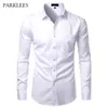 White Mens Bamboo Fiber Shirts Casual Slim Fit Button Up Dress Shirts Men Solid Soical Shirt With Pocket Formal Business Camisas1229v