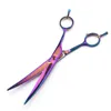 poetry kerry 7.0 inch electroplate 62HRC hardness 6CR rainbow stainless steel 3 hair scissors kit with comb