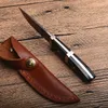 Toppkvalitet Damaskus överlevnad Straight Kniv Damascus Steel Drop Point Blade Full Tang Trähandtag Fasta bladknivar