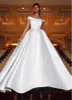 Off The Shoulder Vestido De Noiva Muslim Wedding Dresses 2020 Ball Gown Satin Appliques Boho Dubai Arabic Bridal Wedding Gown