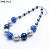 MHS.SUN 1 PZ Fashion baby blue + argento grosso collana di perline ragazze bubblegum gumball collana fatta a mano per bambini regalo di compleanno