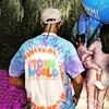 22ss Ins Smile Face Stormi World 2 Party Blue Tie Dye Tee Скейтборд Мужская дизайнерская футболка Женская уличная повседневная футболка286n