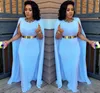 New Light Blue Plus Size Cape Style Evening Dresses Sheath Floor Length Evening Gowns Aso Ebi South African Women Formal Party Dresses