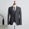 Classy Wool Ślub Tuxedo 2020 Dark Grey Tweed Herringbone Kieszenie Groom Nosić męskie Kamizelki Groomsmen Outfit Slim Fit Men's In Stock