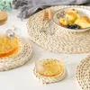 Corn Fur Woven Matbord Mat Värme Isolering Potthållare Round Coaster Kaffe Drick Tea Cup Table Placemats