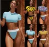 Populära bikini-sportbadkläder Kvinnor Baddräkt Brasiliansk thong 2-stycken Högskuren baddräkt Push Up Two-Piece Suit