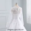 Белые Iovry с длинным рукавом Кружева Аппликации Молния Стиль иллюзией Свадебное платье для бальных платьев красивые невесты платье формальный повод