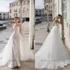 2020 Robe De Mariée Sirène Avec Train Détachable Spaghetti Appliqued Perlée Robe De Mariée Sans Manches Dos Nu À Volants En Dentelle Vestidos De Novia