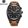 BENYAR Chronograph Sport Mens Watches Fashion Brand Military Waterproof Leather strap Quartz Watch Clock Relogio Masculino259V