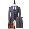 Cinzenta dos homens das riscas ternos estilo britânico Magro Notch lapela do noivo partido smoking smoking Suit Prom Formal (Jacket + Calças + Vest)