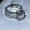 Lüks Mahkeme Yüzüğü 3CT Diamond CZ Stone 925 Sterlling Gümüş Nişan Aly Band Ring Kadınlar Erkekler Parmak Mücevher Hediye220t