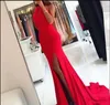 Red Mermaid Halter 2019 Prom Dresses for African Black Girls chiffon Backless high side Split Sleeveless Party Formal Evening Dresses