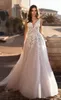 Naviblue Dolly V Neck Beach Wedding Gowns Dresses Sexy Backless D Floral Appliqued Lace Bridal Gowns Sweep Train Tulle Vestido