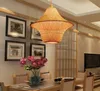 Bambusowy wiklinowy rattan kapelusz klatka cień wisiorek światła oprawa rustykalny azjatycki japoński wiszący lampa plafon jadalnia stołowa sala sala myy
