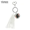 White Tassel Heart Clasps Key Ring Glass Dome Psalm Bible Verse Quote Keychain Pendant Alloy Metal Bag Key Charm Lt20