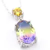 12 Stück Luckyshine 4 Farben Oval Regenbogen ZWEIFARBIG Turmalin Edelsteine Anhänger Silber Topas Hochzeit Anhänger Halsketten Schmuck NEU