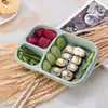 3 Grid Tarwe Straw Lunchbox Magnetron Bento Box Kwaliteit Gezondheid Natuurlijke Student Draagbare Voedsel Opbergdoos Servies