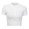 Женщины повседневная хлопчатобумажные футболки белые черные молния V NCEK Crop Top с коротким рукавом летом тонкий сексуальный