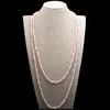 Hand knotted Beautiful 7-8mm natural white pink color black freshwater cultured pearl necklace 120cm fashion jewelry