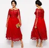 Vintage Tanie Red Matka panny Młodej Suknie Off Ramię Długie Rękawy Koronkowe Aplikacje Długość Herbata Plus Size Party Dress Suknie Gościnne