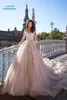 Erröten rosa lange Ärmel Prinzessin Brautkleider Spitze appliziert eine Linie Vintage Strand Bohemian Plus Size Brautkleider