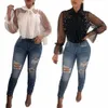 Dames Blouses Shirts Sheer Mesh Pearls Vrouwen Sexy Crop Tops Strikje Lange Mouw Zomer Strand Cover Up Dames Blouses11