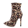 플러스 사이즈 32 33 ~ 40 41 42 표범 인쇄 하이힐 발목 부츠 패션 명품 디자이너 여성 신발