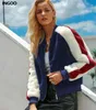 Ingoo inverno falso lã curto inverno casaco mulheres pele flanela patchwork aquecido o pescoço zipper manga comprida azul vermelho outono jaqueta