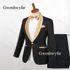 Gwenhwyfar Mint Green Slim Fit Wedding Groom Tuxedos for Singer Prom Man Suit Gold Lapel 2 Pieces Jacket Pants Men Stage Clothes