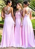 Sexy Prinzessin One-Shoulder-Rosa-Chiffon-Brautjungfernkleider Spitzenapplikation Sweep Zug Trauzeugin Kleider Formelle Hochzeitsgastkleider Z27