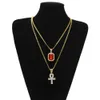 2019 Męski Egipski Ankh Klawisz Naszyjnik Zestaw Bling Iced Out Cross Mini Gemstone Wisiorek Złoty Srebrny Łańcuch Dla Kobiet Hip Hop Biżuteria