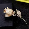 Pełna Diamond Rose Flower Broszki Szpilki Dla Kobiet Luksusowy Kostium Corsage Projektant Broszka Pins 2020 New Fashion Wedding Gold Biżuteria