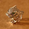 Fashion- Panther Ring dla kobiet Mężczyźni 925 Sterling Silver Green Eyes Leopard Finger Cubic Cyrkon Ringen Party Biżuteria Fine Jewelry