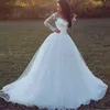 Vintage White Wedding Dresses With Long Sleeve Jewel A Line Chapel Train Organza Wedding Gowns Bridal Dresses Günstig Brautkleider Online