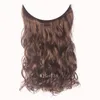24 "Mujeres invisibles alambre sin clips en la línea de pescado Extensiones de cabello ondulado liso ondulado largo resistente al calor sintético