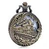 Steampunk Pociąg Lokomotywa Silnik Wzór Zegarki Hollow Cover Design Mężczyźni Kobiety Kwarcowy Zegarek Kieszonkowy Naszyjnik Wisiorek Łańcuch Unisex Gifts Zegar