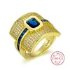 Роскошный большой дворец стерлингового серебра 925 14K позолоченные голубые сапфиры обручальные кольца для женщин вовлечения свадебных украшений пальца