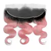 #1B/Pink Ombre Body Wave Hair Bundles with Frontal Ombre Pink Indian Human Hair Wefts Body Wavy 3Bundles with 13x4 Lace Frontal Closure