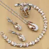 Set di gioielli da sposa in argento 925 con zirconi champagne per orecchini da donna/pendente/anelli/bracciale/collana