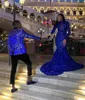 Abiti da ballo blu royal sirena a maniche lunghe con percorso formale vacanze indossano abiti da sera di laurea da parte di laurea realizzati su misura e size1173339