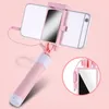 Mini Selfie Stick Stainless Steel with Rearview Mirror Folding Wire Control Phone Integrated Universal Selfie Stick