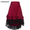 Kostymer Steampunk Gothic Skirt Lace Kvinnor Kläder Hög Låg Ruffle Party Kjolar Lolita Röd medeltida viktoriansk gotisk punk kjol mx190717